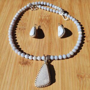 Jay King DTR mine find lace Agate necklace earrings druzy pendant Sterling Silve